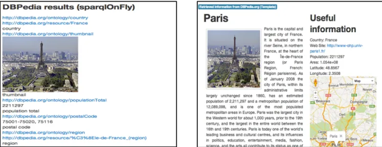 Figure 4: Difference between default rendering (on the left) and template-based rendering (on the right) property “name”, and we will give it the value “{{city}}”
