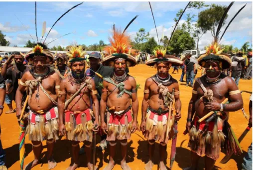 Figure 2 - Huli men in traditional costume at Mt Gigira, August 2016 (author supplied)