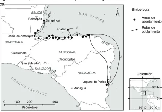 Figura 5.2. Esquema del proceso de poblamiento garífuna en Centroaméri- Centroaméri-ca