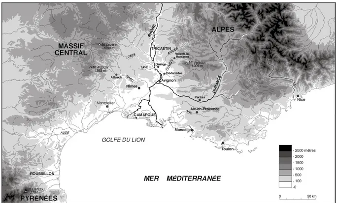 Figure 3 - Carte de localisation des cours d'eau du Midi méditerranéen français. 