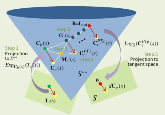 Fig. 3.  Schild’s ladder. Let T c (s) be the tangent vector corresponding to  the  Log  map  of  C c (s) at C b (s)