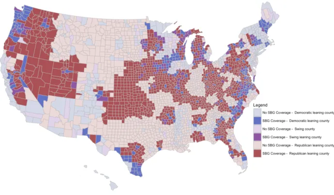 Fig. 2. Sinclair Broadcast Group Coverage, by partisan leanings of county