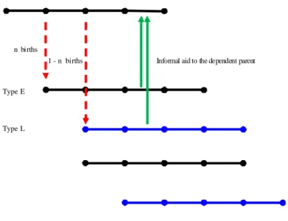 Figure 3: Type-E and Type-L agents in the OLG economy