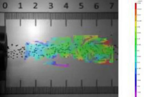 Figure 4 : Particle detection and tracking to determine the 2D velocity vector using TrackMate plugin [4] in FIJI software