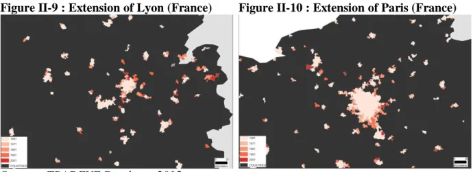 Figure II-9 : Extension of Lyon (France)  Figure II-10 : Extension of Paris (France) 