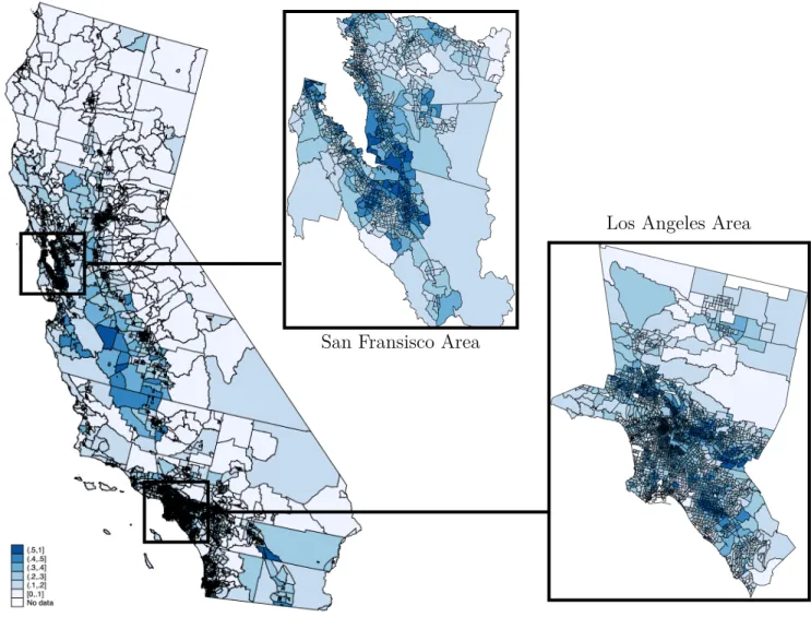 Figure 1: Share of immigrants in California census tracts (2010-2018 average)