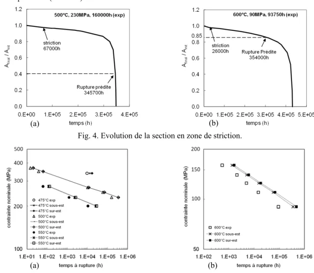 Fig. 4. Evolution de la section en zone de striction. 