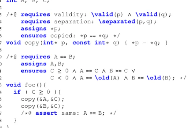 Figure 1: Example of C code with ACSL specification