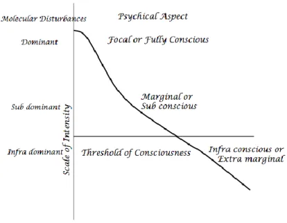Fig.  5.  The  different  levels  of  consciousness:  According  to  Morgan,  states  of  consciousness  are  induced  by  molecular  disturbances of different intensities in the nervous system
