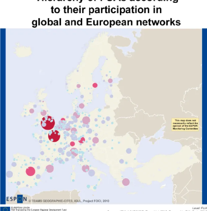 Figure 5. Hierarchy of cities according to their participation in  global and European networks 