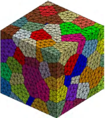 Fig. 3. Aggregate representing a former austenitic phase by 120 Voronoi cells and free mesh