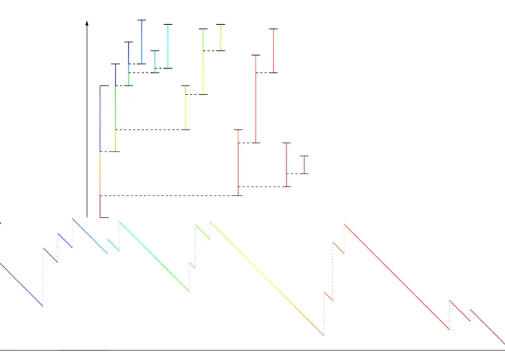 Figure 3: One-to-one correspondence between the tree and the graph of the contour represented by corresponding colours.