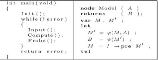 Fig. 2. C-Model (a) and Lustre-Model (b)