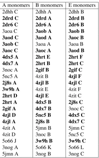 Table 4: Conformations of trimers in asymmetric structures. The structures are those described in Table 3