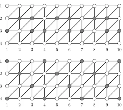 Figure 5: Two identifying codes of T 4 with minimum density 1/3 .