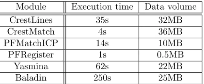 Tab. 1 – Execution time and processed data volume for each module of bronze standard.