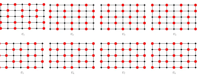 Figure 5: The sets U i , 1 ≤ i ≤ 8. In each figure, the bold vertices are those of U i and the bottom left vertex is (0, 0).