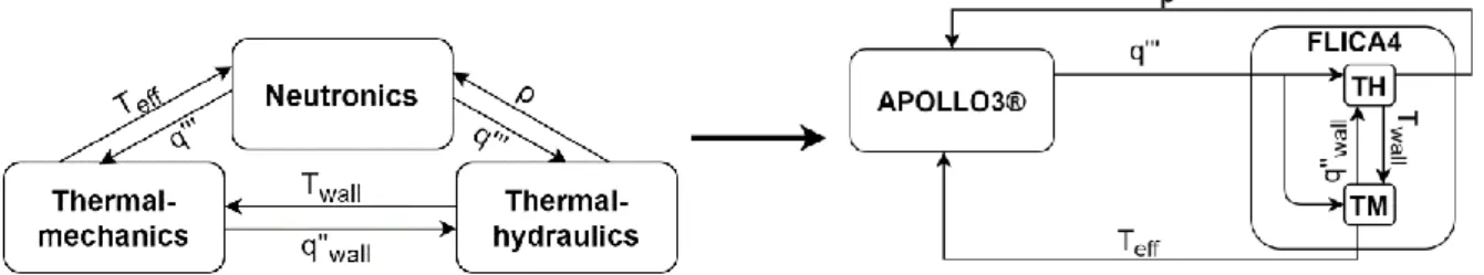 Figure 6: Refinement level of each physics. For the thermal-mechanics one average fuel pin per quarter of  assembly is represented