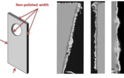 Figure 9: SEM pictures of width of oxidized iron sample at early stages presenting layers  instead of nodules.