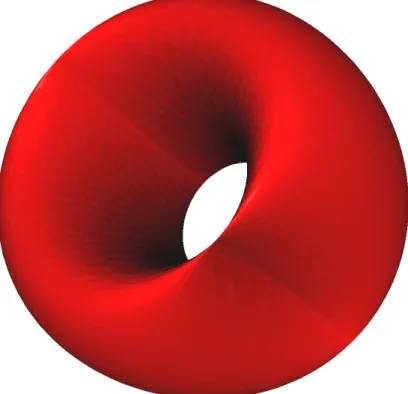 Figure 7 The piecewise-linear approximation of a flat torus embedded in R 10 defined by the equations x 2 1 + x 22 = 1 and x 23 + x 24 = 1 and x i = 0 for i > 4, projected to R 3 