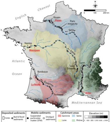 Figure 1. Location of sampling stations along the four main French rivers (Garonne, Loire, Rhône, Seine)