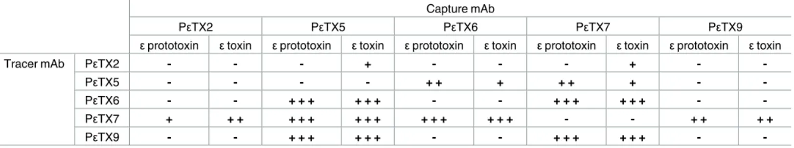 Table 1. Colorimetric signals obtained for all combinations of mAbs used as capture and tracer antibodies in a sandwich enzyme immunoassay format.