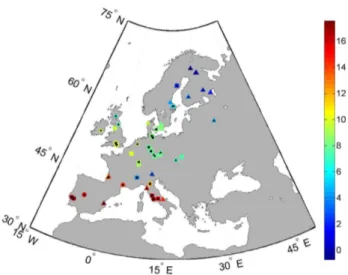 Fig. 1. Spatial distribution of GPP and LAI measurements. Sites with GPP measurements have a black filling