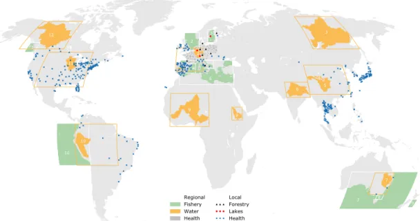 Figure 7. ISIMIP focus regions. The coordinates of the numbered regions are listed in Table 5.