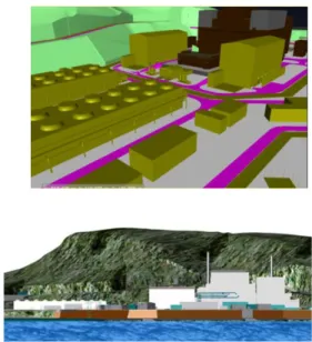 Figure 10. Global layout of ASTRID environnment and  East/West cutting view of the nuclear island (© CEA-NOX) 