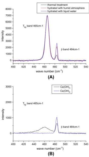 Fig. 3. Raman spectra of hydrated sample and reference sample (using in situ furnace)