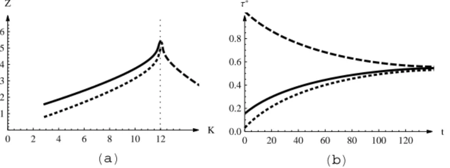 Figure 2.3 – Different time profiles of the optimal tax rate