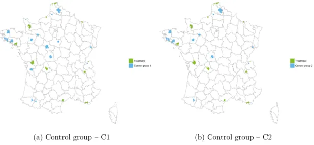 Figure 2.2: Map of transport network included in the treatment and respective control groups – balanced panel