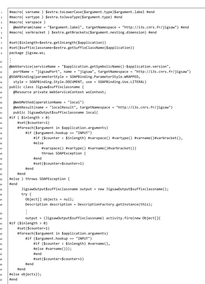 Figure 3.3: Snippet of the Velocity template used to generate the service skeleton