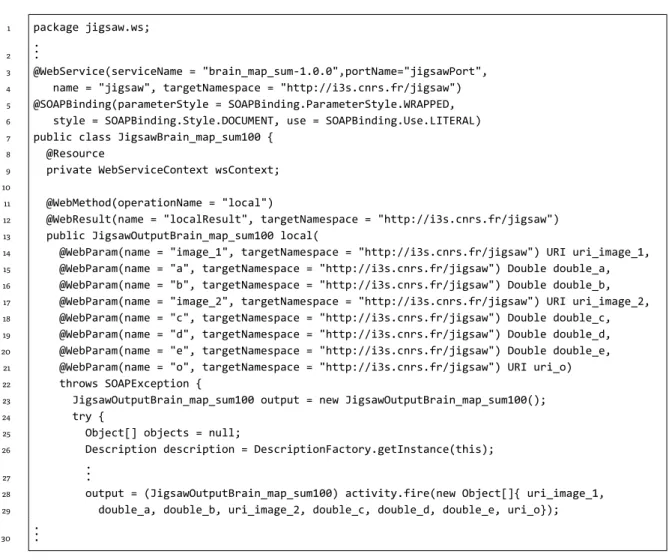 Figure 3.4: Snippet of the resulting Java source code of the service skeleton