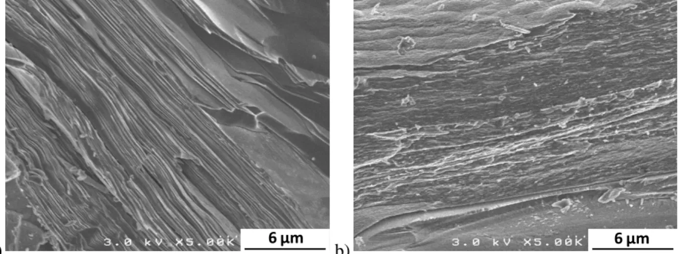 Figure 7: Fractured cross-section of PyC coatings. Processing conditions: T = 1050°C, P = 5 kPa