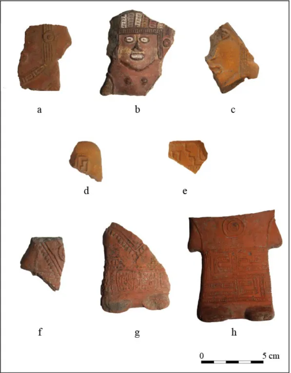 Figure 7. Examples of Mazapan style figurines from El Palacio showing iconographic 