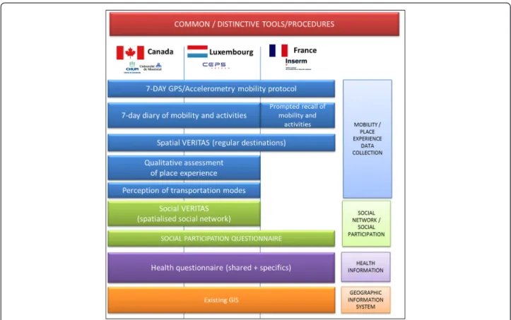 Fig. 2 Depiction of common / distinctive tools and procedures of CURHA protocol across three countries