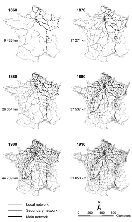 Figure 1 – The growth of the French Railway Network between 1860 and 1910