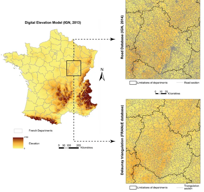 Figure 2 – Routes to railway stations: from DEM to Delaunay Triangulation