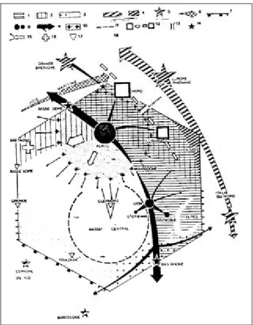 Figure 1 : Grands traits de l’organisation de l’espace, selon R. Brunet (1973)