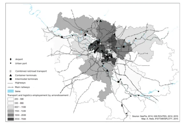 Figure 2 - Distribution of the logistics jobs by arrondissements in the Paris Metropolitan Region 