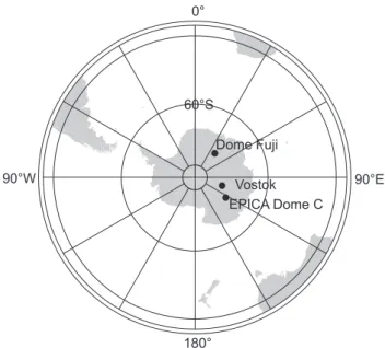 Fig. 1. Locations of the Antarctic ice cores used in this study.