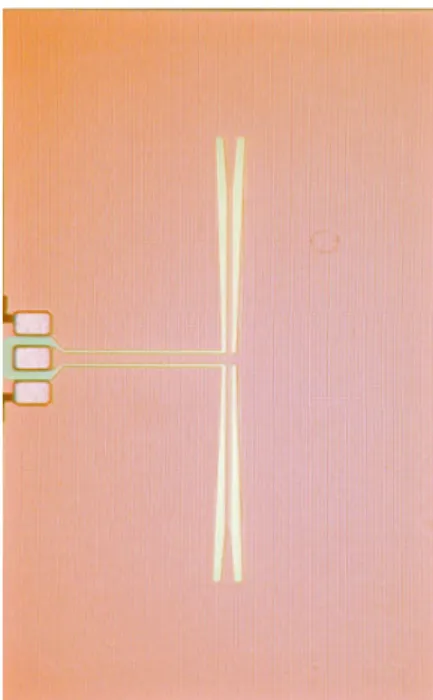 Fig. 3: Double slot antenna on SOI  with Radiofrequency Pads  
