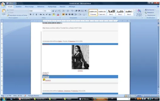 Figure  3 :  Capture  d’écran.  Page  du  corpus  d’occurrences  informationnelles  en  format Word 