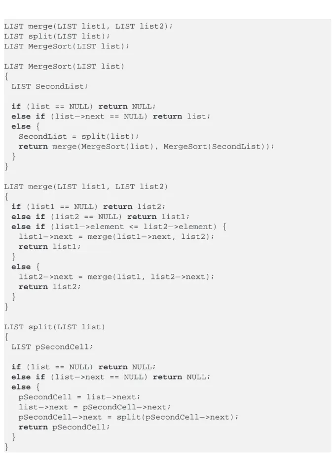 Fig. 1.3  Le programme de tri MergeSort en C [ Aho et Ullman, 1994 ℄