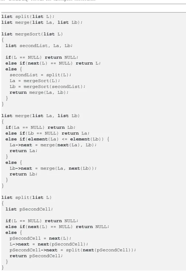 Fig. 1.6  Le programme de tri MergeSort en Sub ext C
