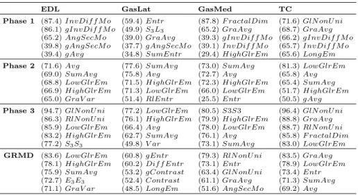 Table 4. The 5 most frequently selected features for each classiﬁcation task and each muscle type