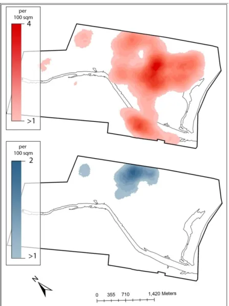 Fig. 11 Change in building density (number of building in a radius of 150 m, data provided in  100 m 2 )