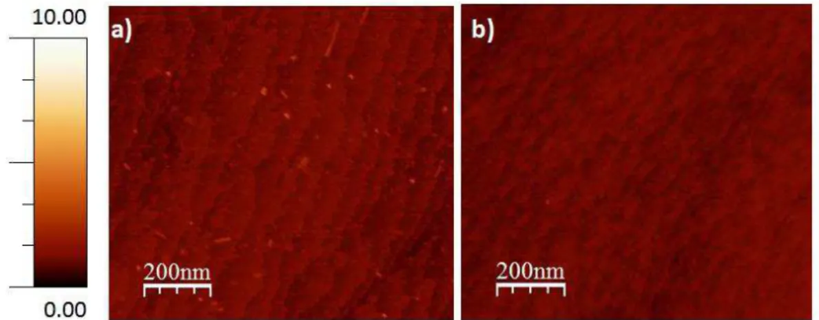 Figure III-6 : Images AFM de la surface du saphir (a) avant et (b) après recuit. 