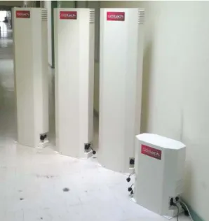 Fig. 11. RPMs network prototype showing three long detection units and a small control unit.